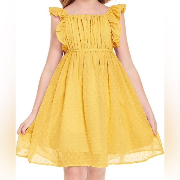 NWT Flypigs Yellow Flutter Sleeve Swiss Dot A-Line Dress Girls Size 12-13 Years - Picture 1 of 6